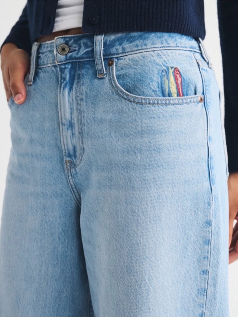 Abercrombie & Fitch Curve Love High Rise Wide-Leg Jeans Light Sardine Embroidery